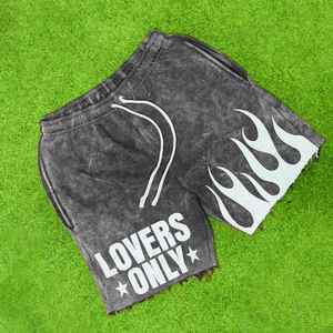 Pantalones cortos lavados con ácido para hombre personalizados de fabricante OEM 100% algodón French Terry con serigrafía Vintage Rhinestone patrón sólido - Product Image 1