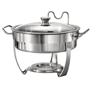 Plato de frotamiento de acero inoxidable pulido brillante de alta calidad con soporte para quemador Diseño hecho a mano Calentador de alimentos Platos de servidor de buffet - Product Image 4