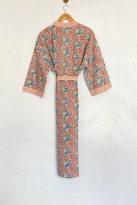 Cotton Kimono Robe Dressing Gown Block Print <b>Bridesmaid</b> Robe Summer Nightwear <b>Dress</b> One Size - Product Image 5