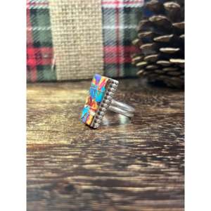 Wilbert <b>Boho</b> Style Statement <b>Ring</b> Platinum Grey Mohave Turquoise Sterling <b>Silver</b> Bezel Setting Smooth Size 9.5 Everyday Wear - Product Image 3