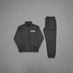 Survêtements et survêtements en polyester et nylon pour hommes, ensembles de jogging à fermeture éclair solide, ensemble de survêtements noirs avec logo personnalisé, ensemble de 2 pièces - Product Image 1