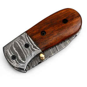 Cuchillo de bolsillo plegable de hoja de acero de Damasco personalizado hecho a mano cuchillos de exterior con mango de madera - Product Image 3