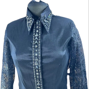 Tissu de taffetas extensible fait main Cowgirl Western Show Shirt pour vêtements équestres et d'équitation - Product Image 1