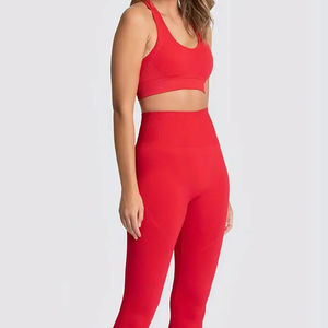 Haute qualité deux pièces sans couture Yoga ensemble dernier motif à carreaux body solide respirant entraînement costume en gros - Product Image 4