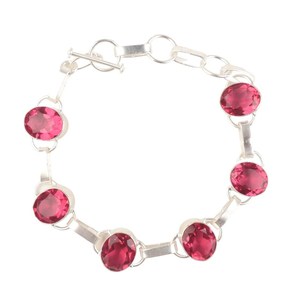 Pulsera de Plata de Ley con Circonita Rosa, Gema Facetada, Joyería de Lujo Hecha a Mano, Ajustable de 9 Pulgadas, Regalo de Aniversario para Mujer - Product Image 5