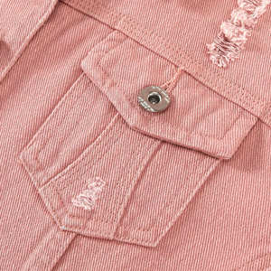 Meilleure vente veste jeans vintage pour femmes paquet de boutons déchirés par taches vestes en jean en coton rose pour femmes - Product Image 4
