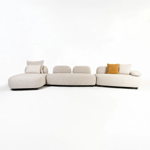 Ensemble de canapé sectionnel en tissu en forme de L moderne avec dossier rembourré, couleur blanche et accoudoirs rembourrés pour le mobilier de salon - Product Image 5