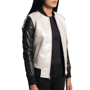 Veste en cuir respirante pour femme, style motard, col montant, manches longues, fermeture éclair, tendance, mode urbaine, pour l'hiver, décontractée - Product Image 4