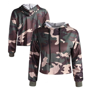 Top corto de algodón de alta calidad para mujer, sudaderas con capucha, diseño estampado de camuflaje, transpirable, de talla grande, temporada de invierno, venta al por mayor - Product Image 6