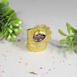 Anillo de Bodas de estilo clásico de Plata de Ley 925 con bisel de piedras preciosas de amatista natural, patrón de amantes brillantes - Product Image 5