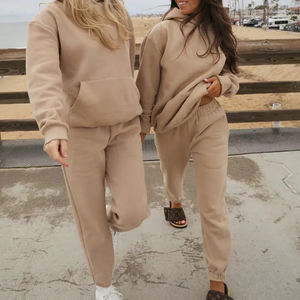 380gsm Personnalisé Pull Over Sable Couleur Loose Fit Sweat À Capuche Élastique Jambe Pantalon De Survêtement Femmes Outfit Jogging Ensemble - Product Image 2