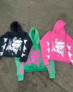 Fabricante personalizado ropa de calle Vintage pantalla impresión Boxy Fit ácido lavado 100% algodón peso pesado recortado sudaderas con capucha de los hombres - Product Image 1