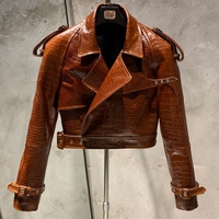 Veste en cuir véritable personnalisable pour femmes de grande taille avec tissu doux et confortable col montant mode vente en gros en usine