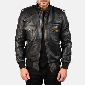 Chaqueta Bomber de Piel de Oveja Auténtica Agent Shadow, Cuello Alto con Cierre de Cremallera, Diseño Reversible, Tallas XS-XL para Otoño - Product Image 1