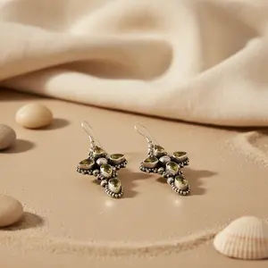 Boucles d'oreilles pendantes en or 18 carats avec citrine et diamant, bijoux en argent 925 plaqué or rose pour femmes - Product Image 2