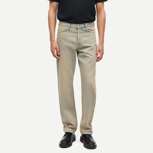 100% pantalones vaqueros de algodón de ajuste Regular Casual cómodos pantalones de mezclilla de color desteñido para hombres precio razonable logotipo personalizado servicio OEM - Product Image 3