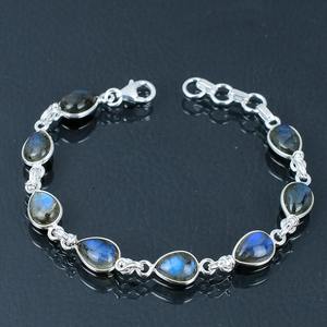 Women's Sterling Silver Boho Style Tennis <b>Bracelet</b> with <b>Labradorite</b> Gemstone Trendy Handmade Party Gift - Product Image 4