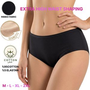 Braguitas de algodón acanalado sin costuras con cintura extra alta para mujer, con diseño a rayas, ecológicas y básicas. - Product Image 3