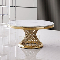 Table basse ronde moderne en acier inoxydable avec plateau en marbre, mobile et durable, pour salon, hôtel, appartement