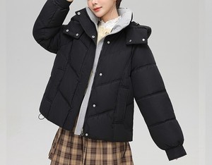 2025 hiver femmes réversible à capuche toile bouffant manteau respirant à la mode longue veste couleur unie imperméable Style court - Product Image 1