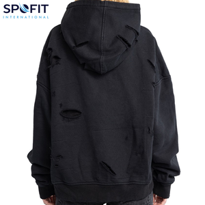 Sudaderas con capucha desgastadas lavadas con ácido de gran tamaño personalizadas de buena tela, sudaderas con capucha Vintage de gran tamaño rasgadas para hombres, venta al por mayor, peso pesado - Product Image 6