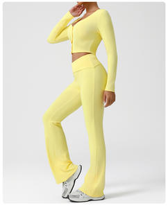 Conjunto Deportivo de Manga Larga con Cuello en V para Mujer, Pantalones Ajustados con Bordado de Hilo Suave para Yoga, Correr, Talla Grande - Product Image 5