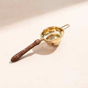 Moradabad Pure Brass Kitchenware Tea <b>Strainer</b> with Wooden Handle for Home Hotel or Restaurant Kitchen Use - Product Image 2