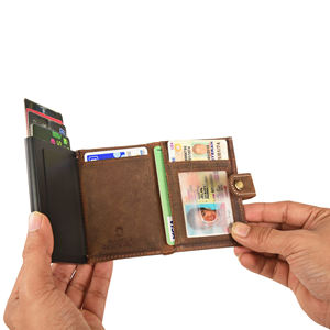 Porte-cartes en cuir véritable avec gaufrage et porte-cartes à tirette - Product Image 3