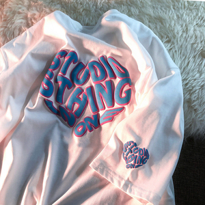 เสื้อยืดผ้าฝ้าย100% สำหรับผู้ชายเสื้อยืดโอเวอร์ไซส์พิมพ์ลาย3D พิมพ์พัฟทรงหลวมใส่ได้ตามต้องการ - Product Image 2