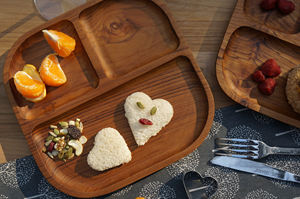 Plateau de service carré en teck massif écologique de 20 cm, motif uni, 3 compartiments, pour pique-niques en plein air, camping, gravé - Product Image 2