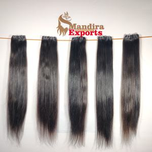 Extensiones de cabello humano indio de doble trama, venta al por mayor, natural, liso, proveedor, paquetes de pelo virgen, máquina de color negro - Product Image 1