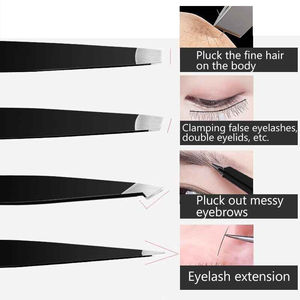 Juego de pinzas para cejas, 4 piezas de acero inoxidable con bolsa de cuero a pedido, herramienta de belleza más depiladora, Kits de depilación - Product Image 3