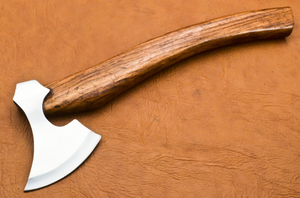 Stainless Steel Axe Head Hatchet Tomahawk Wooden Handle with Leather Sheath for Outdoor Craft Display - Product Image 6
