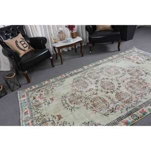 Tapis en laine beige vintage 5.1x9,1 pieds tapis turc tissé plat avec motif patchwork support en latex pour décorations de salon - Product Image 2