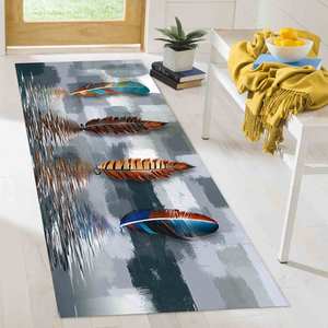 Tapis à motifs plumes abstraits : Tapis imprimé moderne antidérapant, tapis fin non tissé - Product Image 5