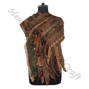 Sari en soie recyclée 15 bandes étole de travail fait à la main Design Floral tissé à la main dupata étole multicolore/étole/écharpe de mode - Product Image 6