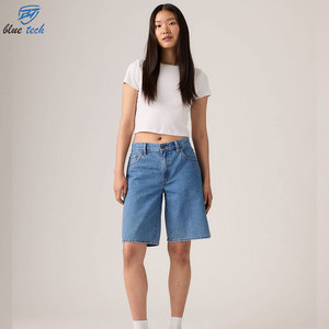 Shorts de Mezclilla Lavados Transpirables de Cintura Alta para Mujer, Elásticos, Casuales, de Verano, con Logotipo Personalizado y Diseño Impreso, Precio de Fábrica - Product Image 5