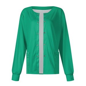 Women's Green Long Sleeve <b>Scrub</b> <b>Top</b> With Front Buttons And Pockets Hospital Uniforms - Product Image 2