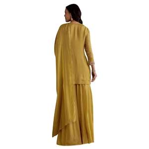 Traje Kurta Palazzo bordado Chinon amarillo con Dupatta para fiesta de boda Recepción festiva Celebraciones culturales tradicionales - Product Image 4