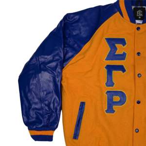 Veste Letterman pour femme Corps en laine cachemire jaune et manches en cuir véritable bleu Noir HBCU Vêtements grecs Sorority Varsity Jacket - Product Image 5