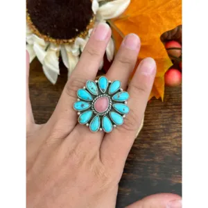 Bague ajustable en argent sterling multi-pierres faite à la main du sud-ouest, bijoux bohèmes géométriques en opale - Product Image 2