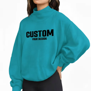 OEM Oversize Stand Collar Streetwear Printed Sweatshirt <b>Women</b> Premium Cotton Fleece <b>Warm</b> Winter Casual Loose Fit <b>Top</b> - Product Image 1