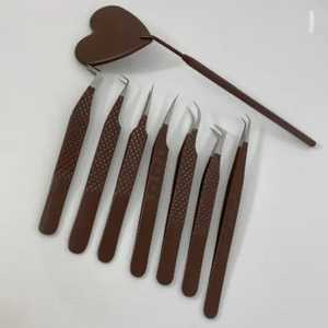 Pinzas de pestañas de punta de fibra de volumen recto de acero inoxidable para mujer con etiqueta privada personalizable empuñaduras de diamante precisión duradera alta - Product Image 3