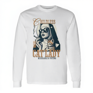 Camiseta de manga larga Kamala Feminist para mujer, diseño de gato sin cachorros, producto promocional de votación - Product Image 2