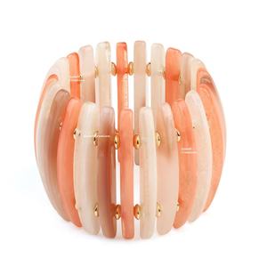 2025 Luxury New Arrival D-Shape 3 Tone Orange White Resin Bead Stretch Wide <b>Bracelets</b> Brass Inlay <b>Fashion</b> <b>Wrap</b> <b>Bracelets</b> - Product Image 1