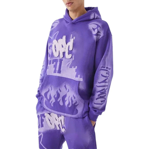 Sudadera con capucha y pantalones acampanados lavados Vintage de algodón pesado personalizado, chándal OEM con lavado ácido para hombres - Product Image 4