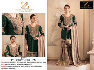 Royal Winter Ensemble Pure Fox Georgette Gharara Intricate Moti Sequence Embroidery Fancy Embroidered Dupatta Indian <b>Clothes</b> - Product Image 4