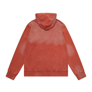 Nouvelle tendance surdimensionné poids lourd personnalisé lavé à l'acide sweats à capuche hommes Vintage sunfaded en détresse chaud rouge broderie patché à capuche - Product Image 2