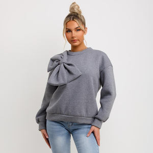 Sudadera con lazo de mujer con escote redondo gris personalizado de calidad superior con manga larga sudadera de mujer y sudaderas con capucha de entrenamiento para mujer - Product Image 1