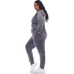 New Style <b>Ladies</b> <b>Velour</b> Zip up Hoodie Long Sleeve <b>Tracksuit</b> High Quality Suit With Custom Logp - Product Image 2
